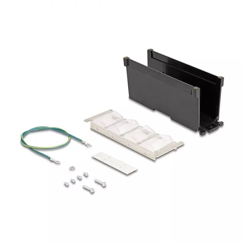 DELOCK Keystone Holder 8 prievadų pasukamas laikiklis DIN bėgiui arba sienai, juodas, 78×154×55 mm