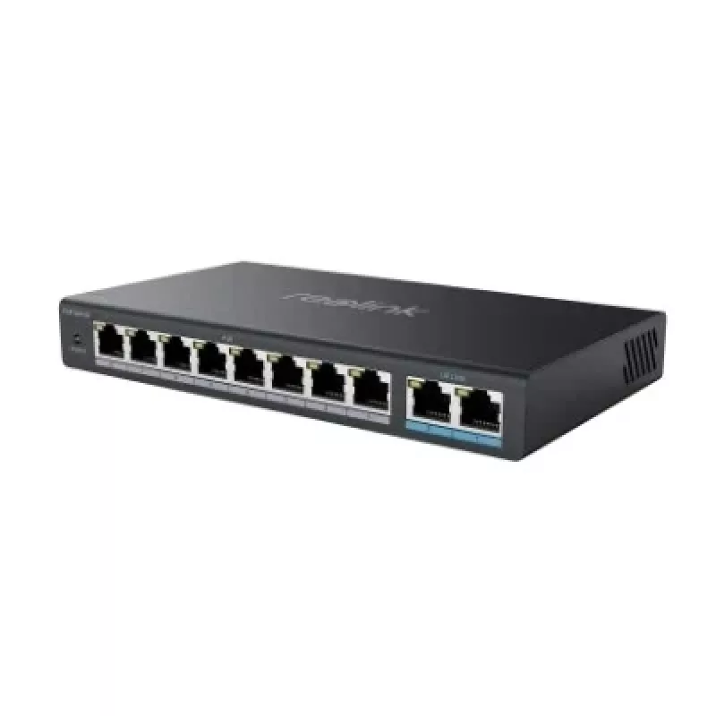 PoE tinklo jungiklis Reolink RLA-PS1 — 8 prievadų PoE, 150W galios biudžetas, IEEE 802.3af/at, 2x Gigabit ryšys