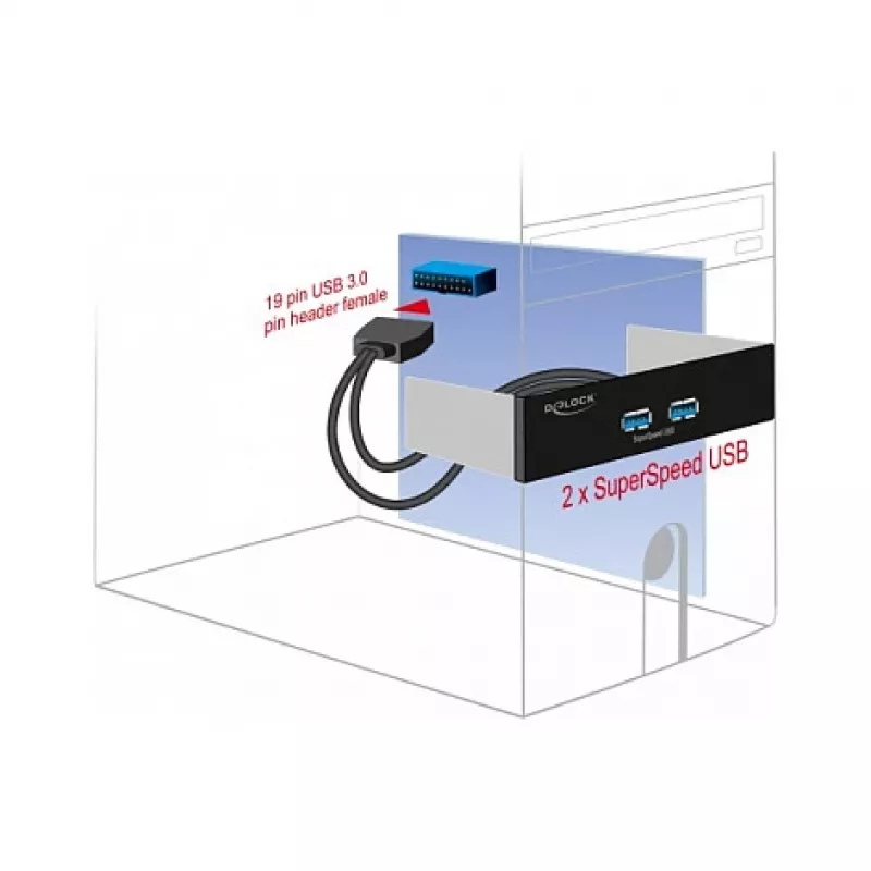 Priekinis skydelis DeLOCK 5.25 colio 2 x USB 5 Gbps Type-A prievadai