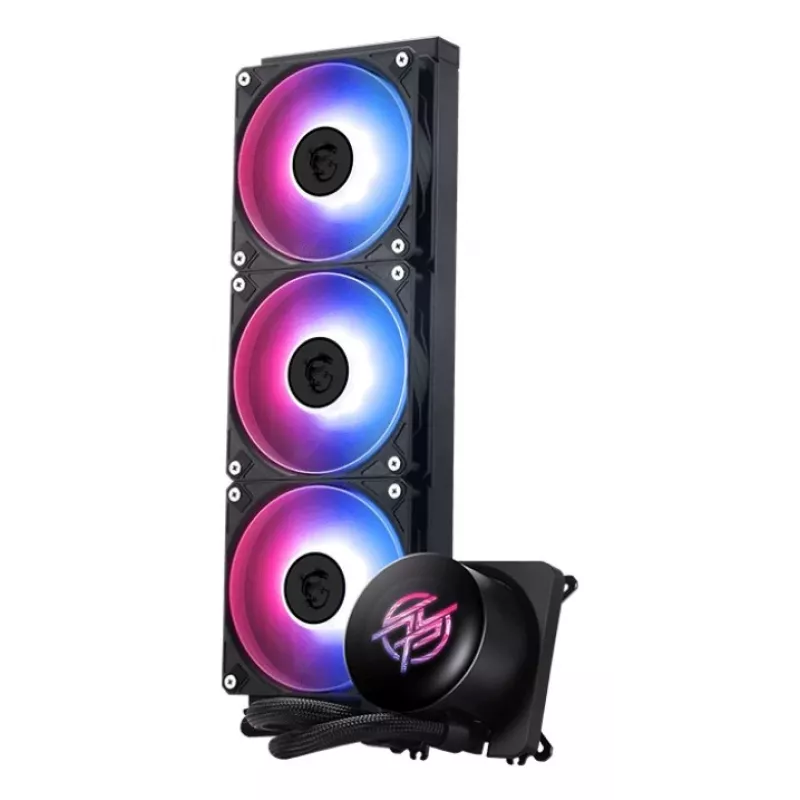Viso viename skysčio aušintuvas MSI MPG CORELIQUID P13 – 120 mm ventiliatoriai, 3 ventiliatorių radiatorius, LGA 1851 palaikymas, juodas