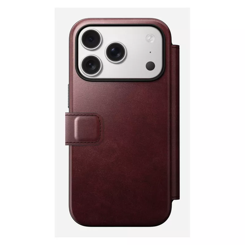 Dėklas mobiliesiems telefonams Nomad Modern Leather Folio, skirtas Apple iPhone 17 Pro, 6,3 colio (16 cm), odinis, bordo spalvos