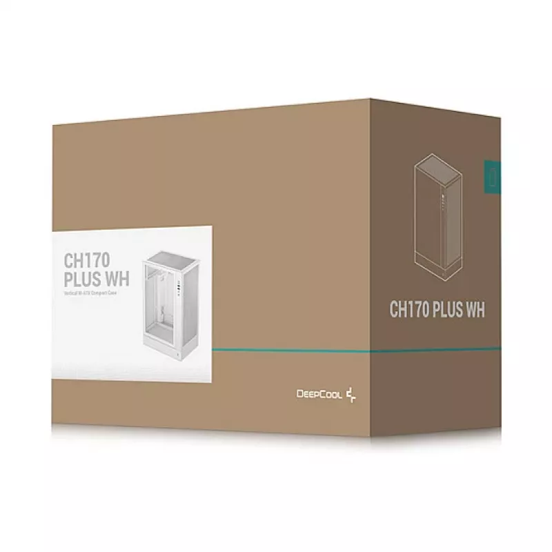 DeepCool CH170 PLUS WH Midi Tower kompiuterio dėžė, Micro ATX, be maitinimo bloko, 4 plėtimo lizdai, balta