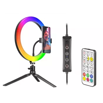 Žiedinė lempa RGB 26cm su trikoju