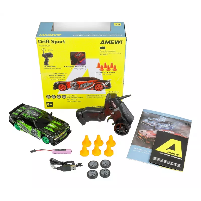 Driftinis RC automobilis Amewi 21132, 1:24 mastelis, elektrinis variklis, Li‑Ion 500 mAh, nuo 6 metų
