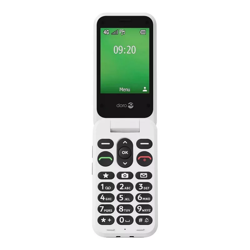 Sulankstomas telefonas Doro Leva E22, 2,8 colio (7,11 cm) ekranas, viena SIM, 0,3 MP kamera, 1150 mAh, 127,8 g, raudonai baltas