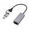 USB 3.1 Type-C Gigabit tinklo adapteris Gembird A-USB3AC-LAN-01 – 1× RJ-45, 1000 Mbps, USB 3.2 Gen 1, metalinis korpusas, pilka