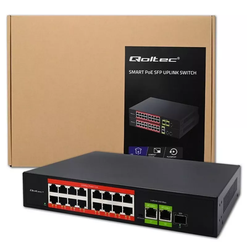 QOLTEC 52291 16x RJ45 PoE valdomas tinklo jungiklis