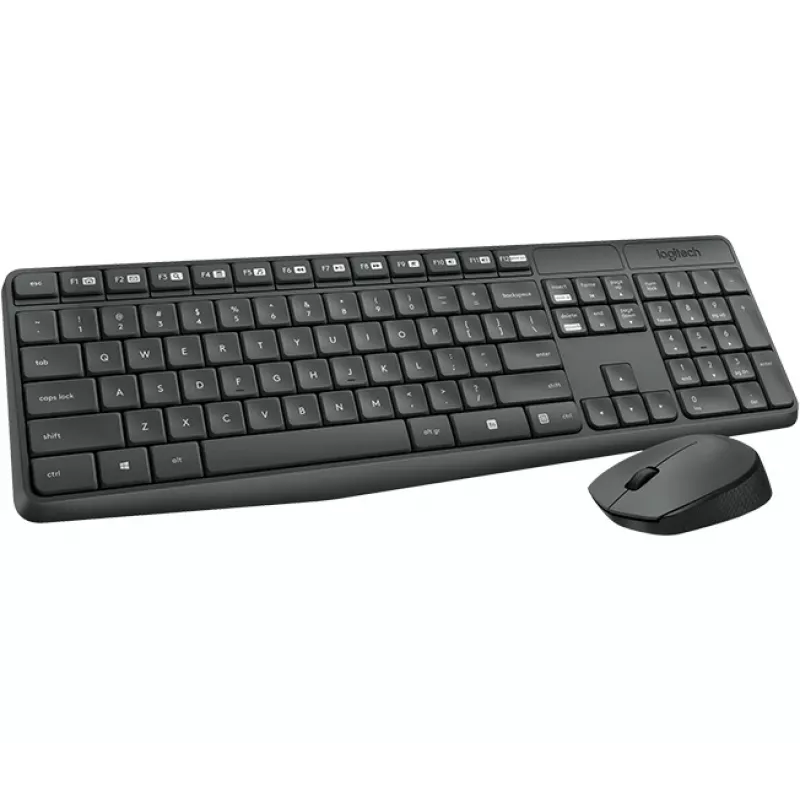 Logitech MK235 belaidė klaviatūra ir pelė rinkinys, pilno dydžio, pilka