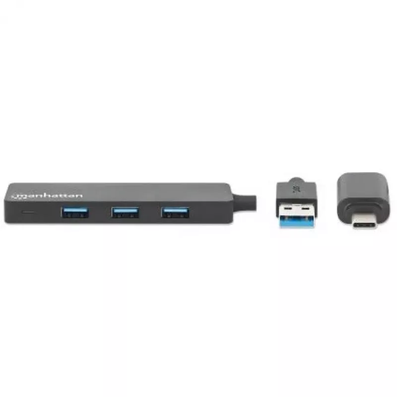 Manhattan USB-C & USB-A jungties stotelė / USB šakotuvas, 4x USB-A, 5 Gbps (USB 3.2 Gen1), maitinamas per USB