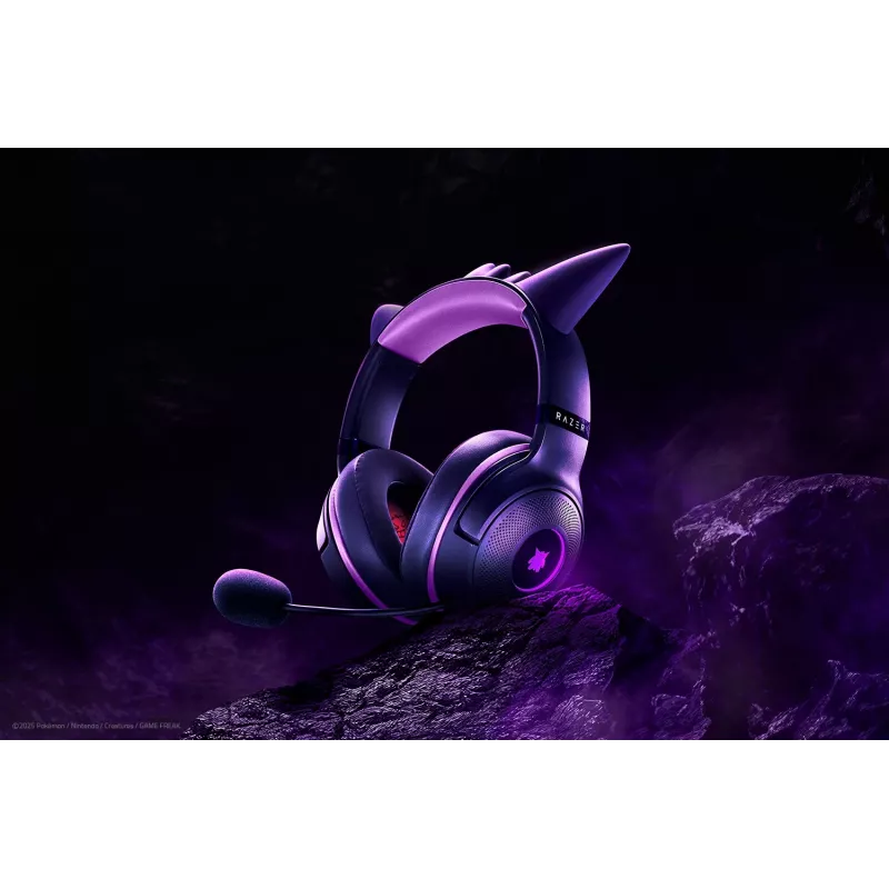 Ausinės Razer Kraken Kitty V2 - Pokemon Gengar Ed. laidinės, žaidimams, USB Type-A, rožinės
