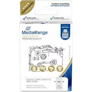 MediaRange MRBTZ121 plastikinė juostelė etiketėms 9 mm 8 m juoda ant skaidraus