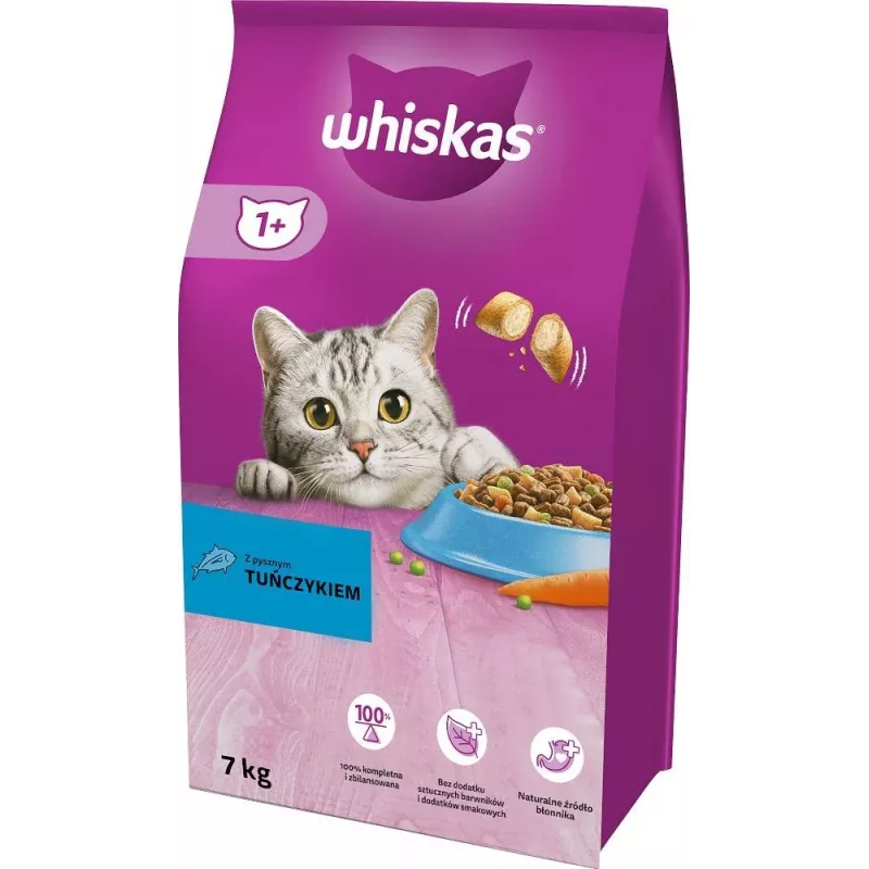 Sausas kačių ėdalas Whiskas Cat Adult su tunu 7 kg — pilnavertis sausas ėdalas suaugusioms katėms