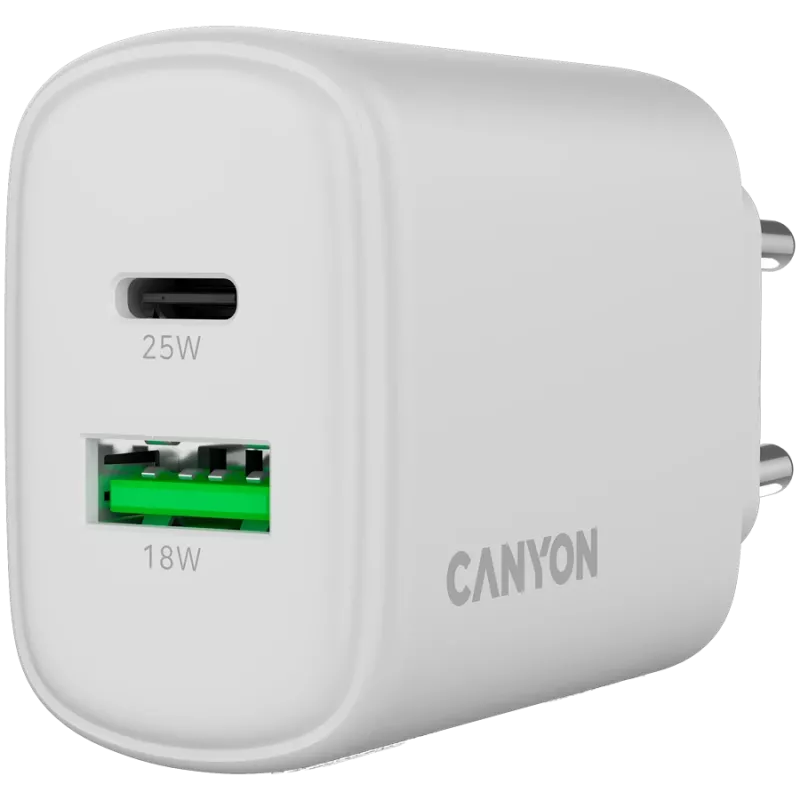 CANYON OnCharge 250 25W 1xPD 1xQC EU baltas įkroviklis