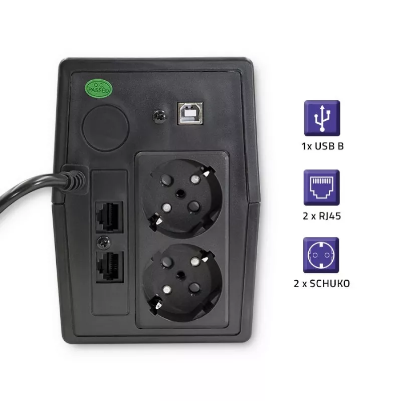 Qoltec Monolith UPS Double-conversion Online 0.65 kVA 360 W 2 AC lizdai