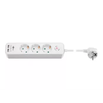 Goobay 3 krypčių ilgintuvas su jungikliu ir USB 1,5 m laidu, F tipo kištukas