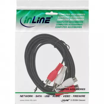 InLine garso kabelis 2x RCA kištukas / lizdas 20 m, juodas