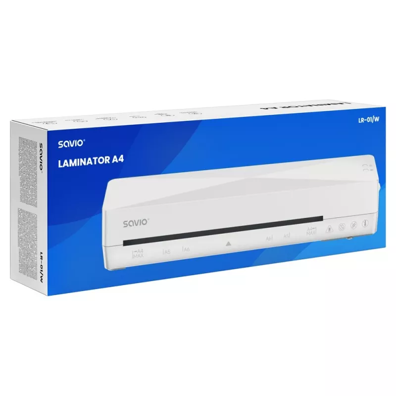 Karšto/šalto laminavimo aparatas SAVIO LR-01/W — maksimalus plotis 230 mm, 320 mm/min, 300 W, baltas