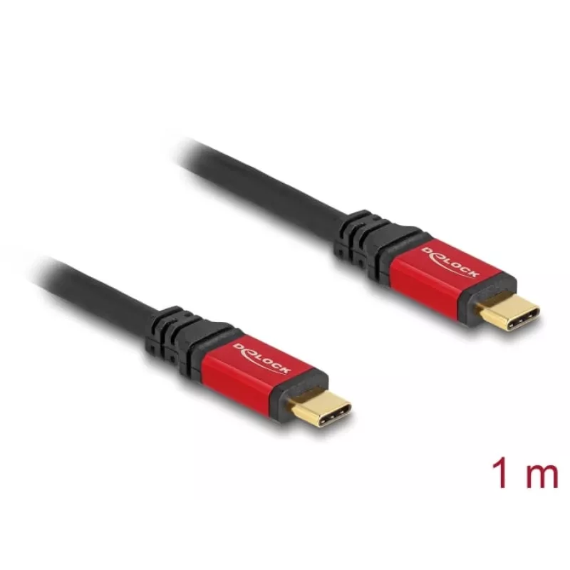 DeLOCK USB-C laidas USB Type-C vyras į vyrą 10 Gbps PD 3.0 100 W 1 m raudonas metalinis