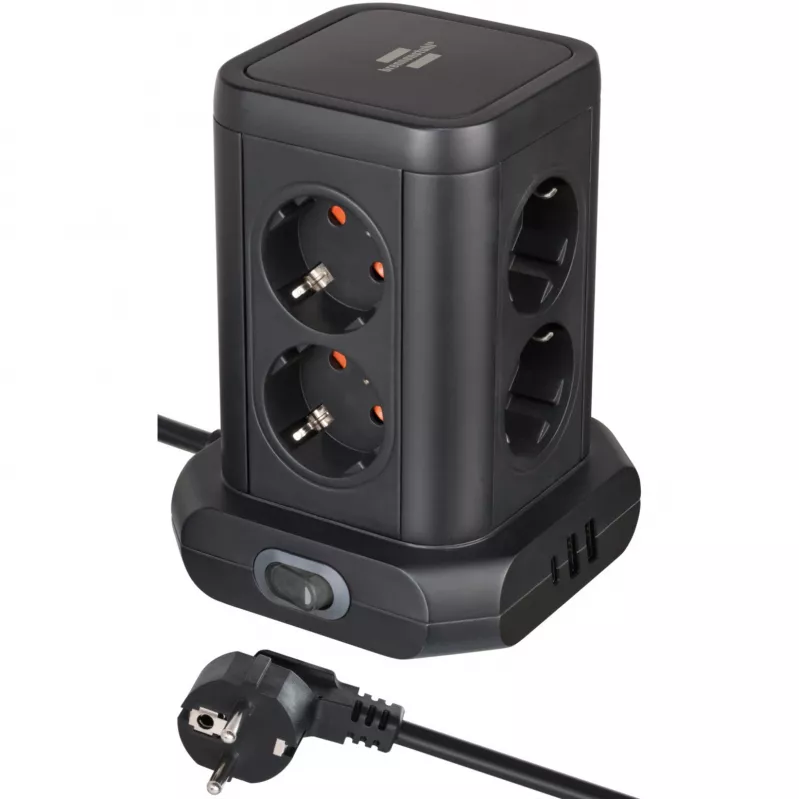Maitinimo bokštas Brennenstuhl 1153560010 — 8 lizdai, 2×USB-A, 1×USB-C, juodas
