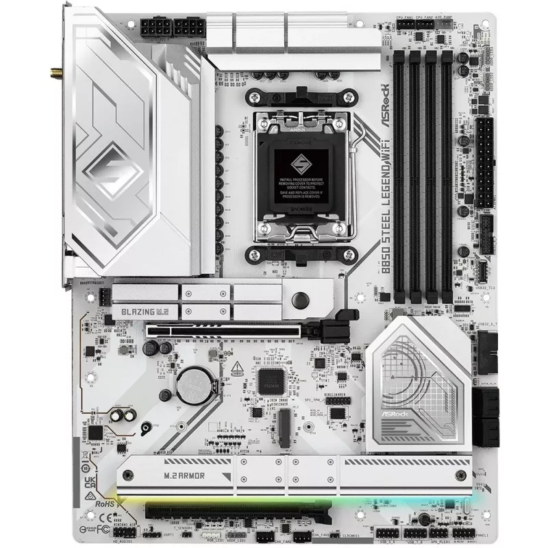 Motininė plokštė ASROCK B850 Steel Legend WiFi ATX — AMD B850, Socket AM5, DDR5, 4x DIMM, 4x M.2, Wi‑Fi 7, 2.5Gb LAN
