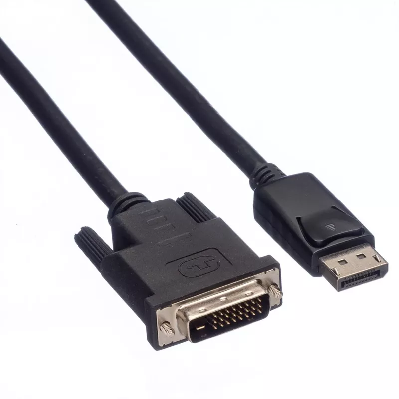 Roline vaizdo kabelis DisplayPort (kištukas) į DVI-D (kištukas) 2 m, su varžteliais, juodas