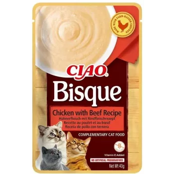 Šlapias skanėstas katėms INABA Ciao Bisque – Vištiena su jautiena, 40 g pakelis, be grūdų, be cukraus