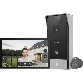 Vaizdo domofono rinkinys EZVIZ HP5 7 colių (17,8 cm) vidaus / lauko, 1080p, 2,4/5 GHz Wi‑Fi, „MicroSD“ iki 512 GB, atsparus vandeniui