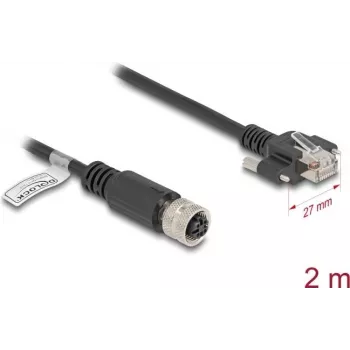 DeLOCK M12 kabelis D-koduotas 4 kontaktų moteriškas į RJ45 kištuką Cat.5e 2 m juodas