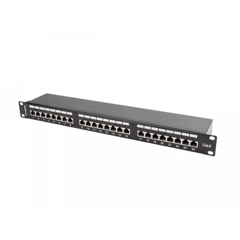 Patch panel 1U LANBERG PPS6-1024-B, 24 prievadai Cat6, metalinis, juodas, 442×114.5×44.5 mm