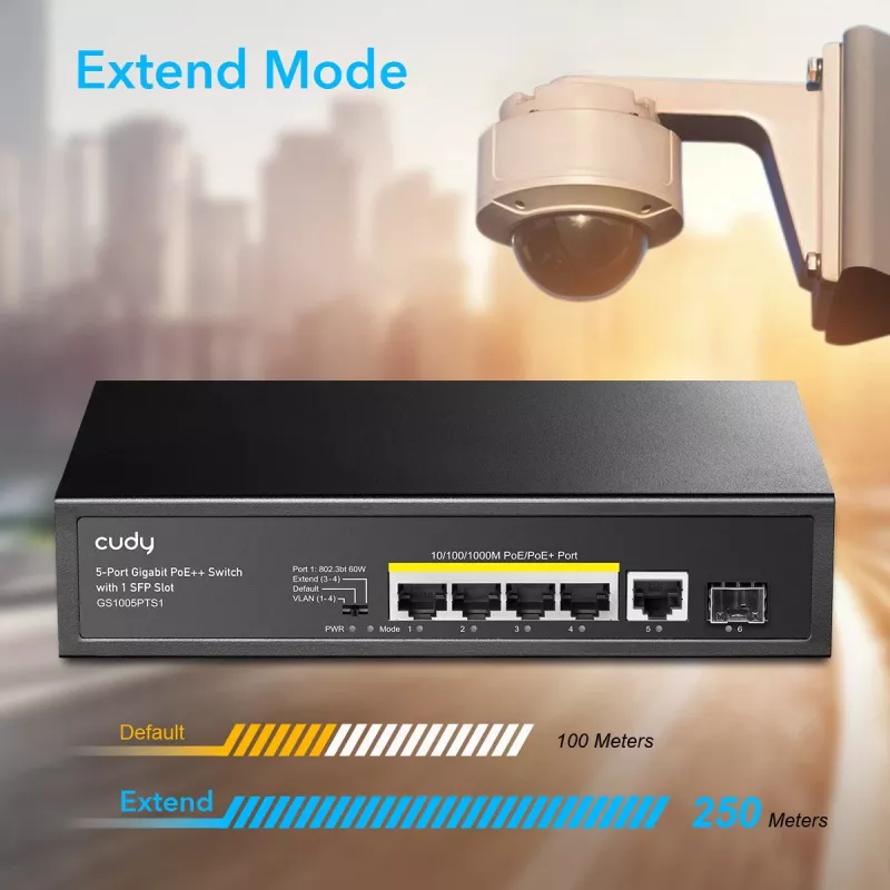 Cudy GS1005PTS1 tinklo jungiklis Gigabit Ethernet (10/100/1000) su Power over Ethernet (PoE), juodas