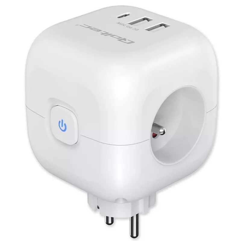 QOLTEC 52548 ilginimo lizdas su 3×AC kištukiniais lizdais ir USB prievadu