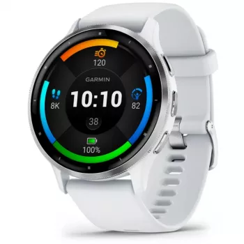 Išmanusis laikrodis GARMIN Venu 3 — 1,4 colio AMOLED, 45 mm korpusas, GPS, Wi‑Fi, 8 GB, sidabrinis/baltas, silikoninis dirželis