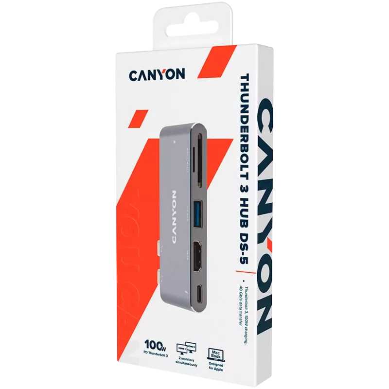 CANYON DS-5 5in1 Thunderbolt 3 4K Space Grey – daugiafunkcis USB-C stotelė