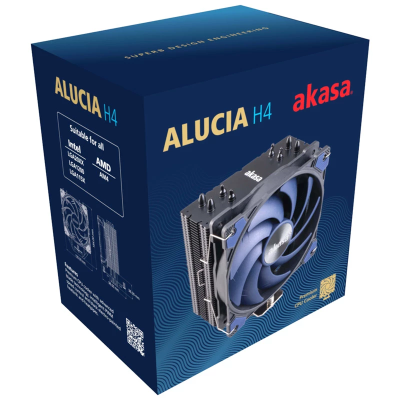 Oro aušintuvas Akasa Alucia H4 12 cm Juoda Mėlyna Hidrodinaminis guolis