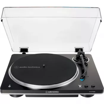 Patefonas Audio-Technica AT-LP70XBTBS, juodas/sidabrinis, visiškai automatinis, diržinė pavara, Bluetooth