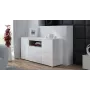Sideboard Cama Meble VIVA 150 – baltas/baltas blizgus ir sonoma ąžuolas, 3 durys, 5 lentynos, 1500×450×800 mm