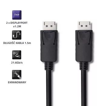 QOLTEC DisplayPort v1.2 laidas, vyriškas, 4K, 1,5 m