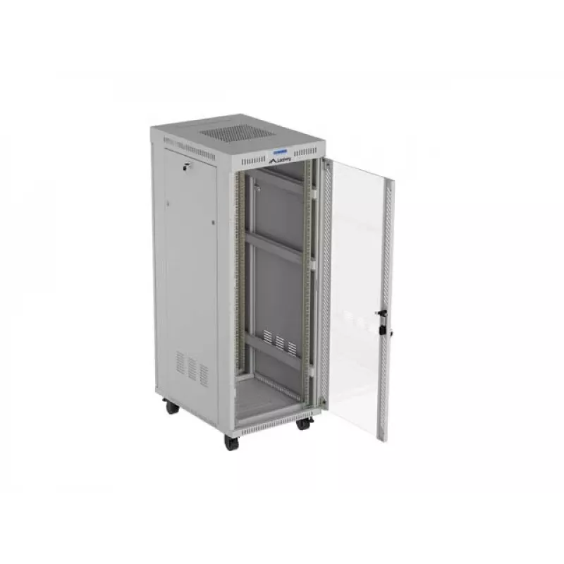 19 colių 32U LANBERG stovimas serverio spintos stovas 600×800 mm pilkas su stiklinėmis durimis ir LCD (Flat Pack)