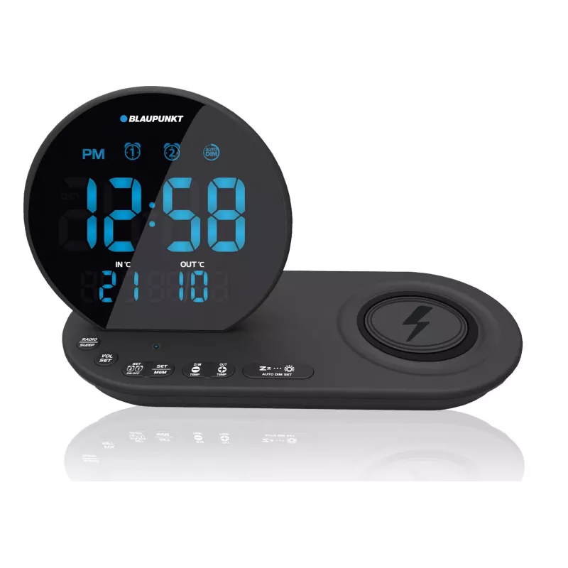 Blaupunkt CR85BK FM PLL radijo laikrodis su belaidžiu įkrovimu, USB, vidaus/lauko temperatūra, juodas