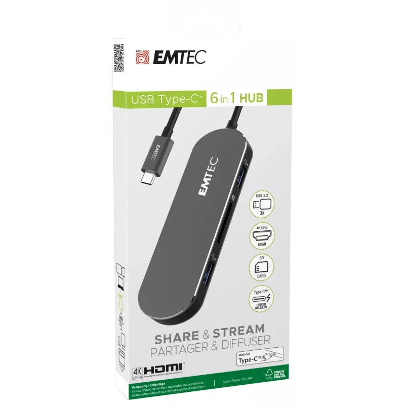Emtec T650C USB-C HUB – 6 prievadų išplėtimo stotelė