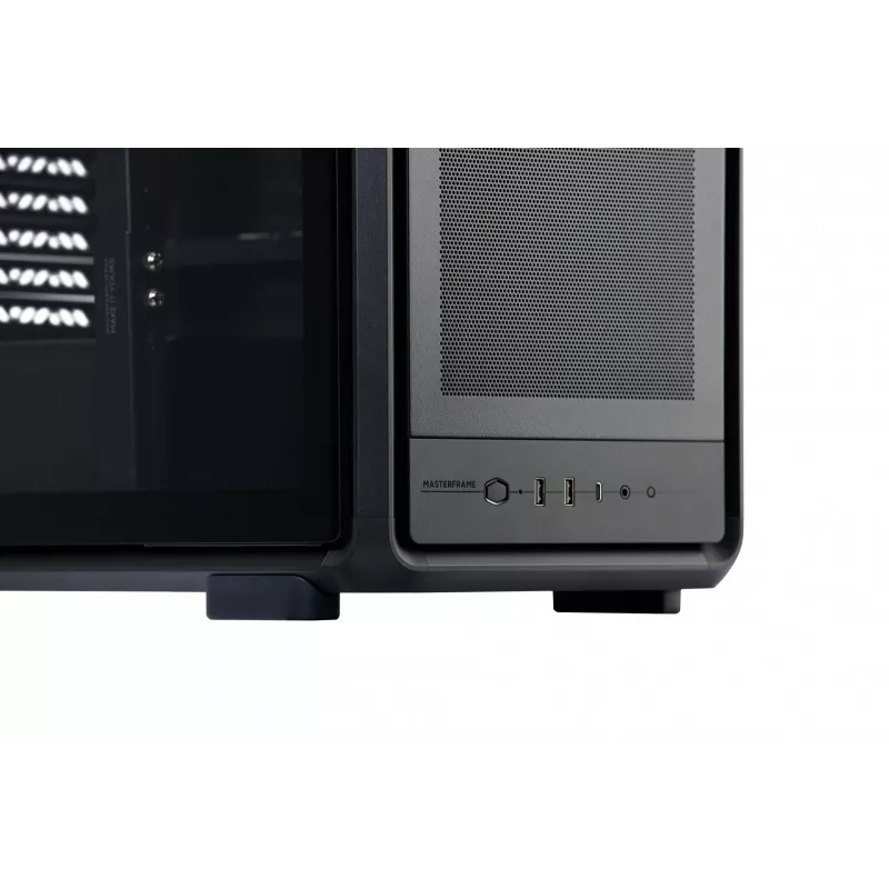 PC korpusas Cooler Master MasterFrame 500 Mesh – juodas su permatomu šonu, ATX/EATX, 2x200 mm priekyje, 1x120 mm gale