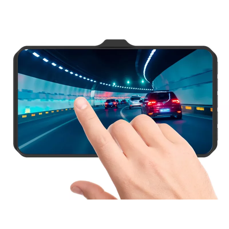 Vaizdo registratorius TRACER 4TS Full HD dviejų kamerų, 2 MP priekinė, 0.4 MP salono, 140°/60° kampai, 4 colių IPS ekranas, 150 mAh baterija, aliumininis korpusas, stovėjimo pagalba
