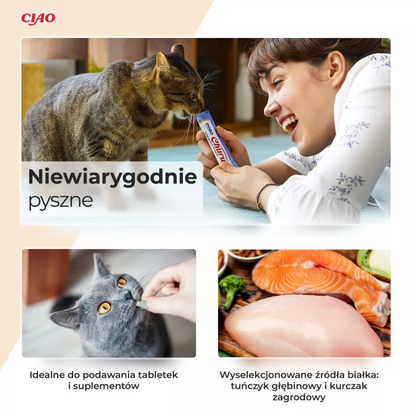 Inaba Foods Churu Varieties — vištienos skonio kačių skanėstas, 60 vnt. po 14 g tūbelėse