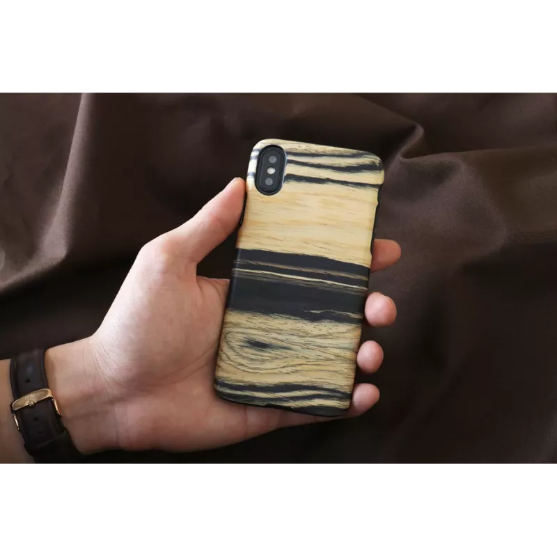 Dėklas išmaniesiems telefonams man and wood, skirtas iPhone X/XS – baltas juodmedis su juodais akcentais