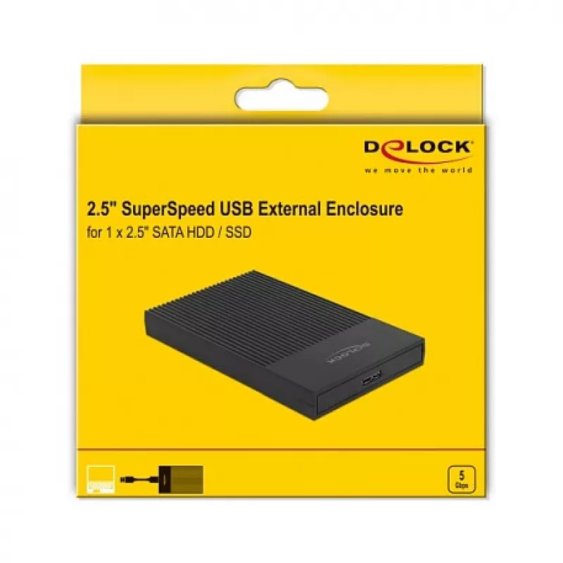 Išorinis dėklas HDD/SSD DeLOCK 42011 Juodas 2,5 colio SATA III 5 Gbit/s
