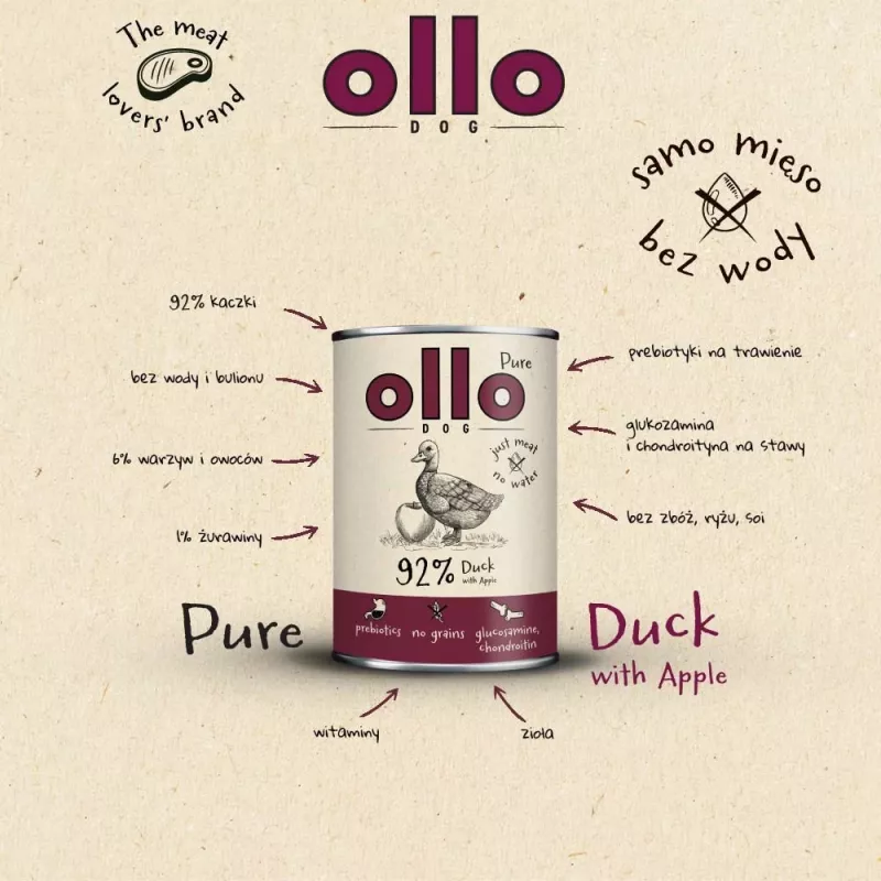OLLO Pure šlapias ėdalas šunims su antiena ir obuoliu – 400 g