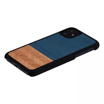 Man and Wood dėklas iPhone 11 – denim juoda spalva, natūrali mediena