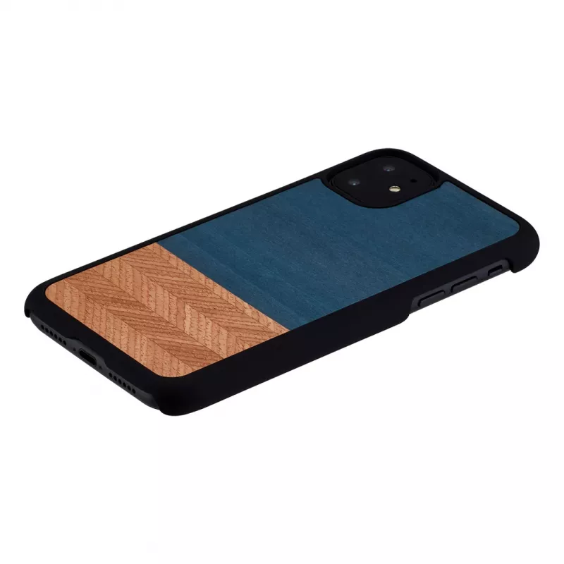 Man and Wood dėklas iPhone 11 – denim juoda spalva, natūrali mediena