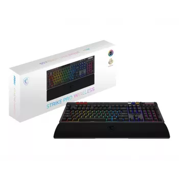 Mechaninė žaidimų klaviatūra MSI Strike Pro W Silent US išdėstymas, RGB foninis apšvietimas, laidas, tylūs lytėjimo jungikliai