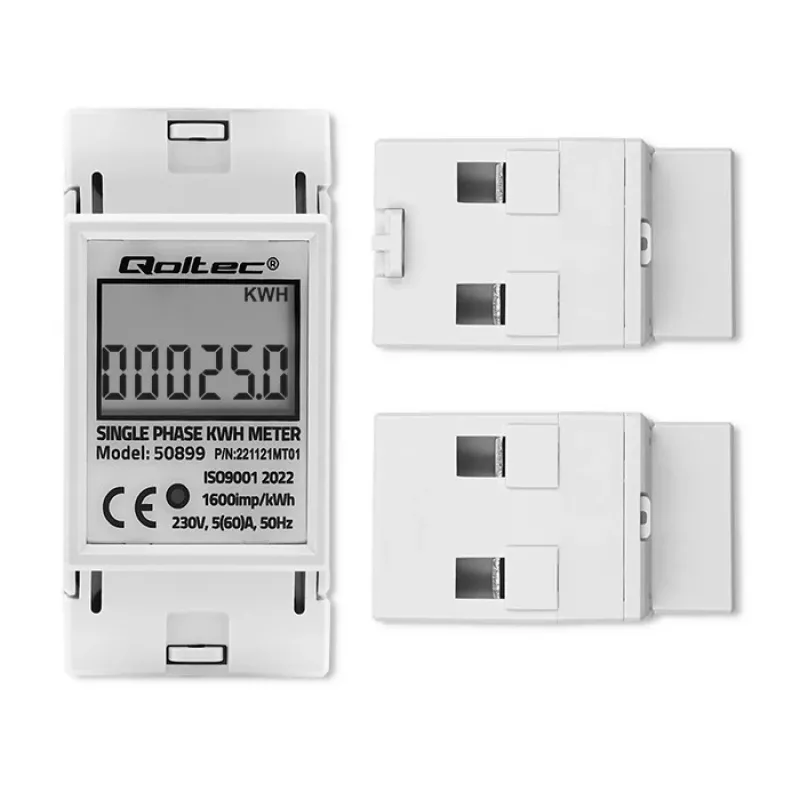 Vienfazis elektros energijos skaitiklis QOLTEC 50899 230 V 50 Hz, 5(60) A, 1.0 klasė, LCD